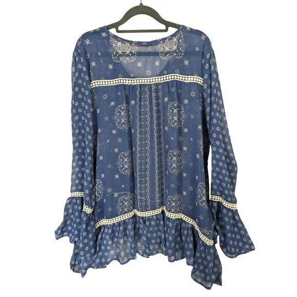 Hint of Mint Women Top Plus Size 18W Blue Sheer Paisley  Bohemian Flowy Romantic - Picture 14 of 14